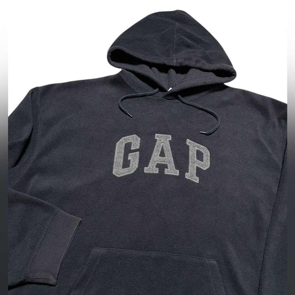 Y2K Gap Fleece Spellout Hoodie Mens XL Baggy Pullover Classic Logo Gray Blue